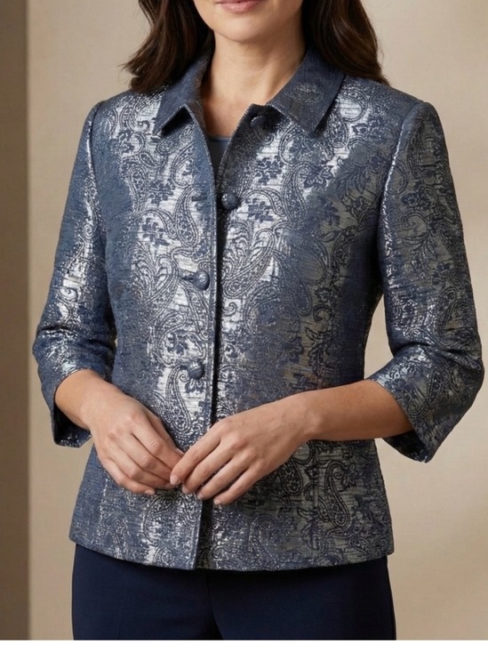 Alfred Dunner Jackets & Blazers - Alfred Dunner, Metallic Silver Gray Evening Jacket, Size 16P Petite
